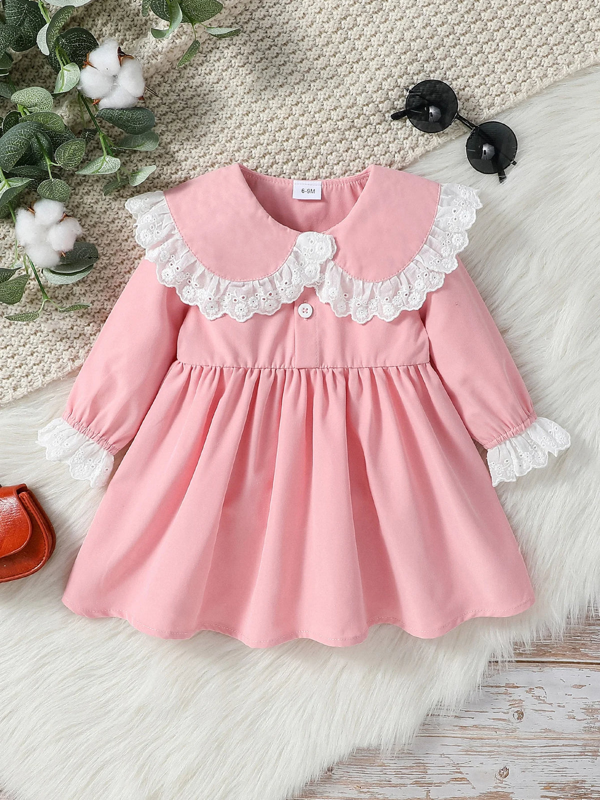 2025 Baby Girls' Dresses Autumn New Style Long Sleeve Doll Collar With Lace Princess Dresses