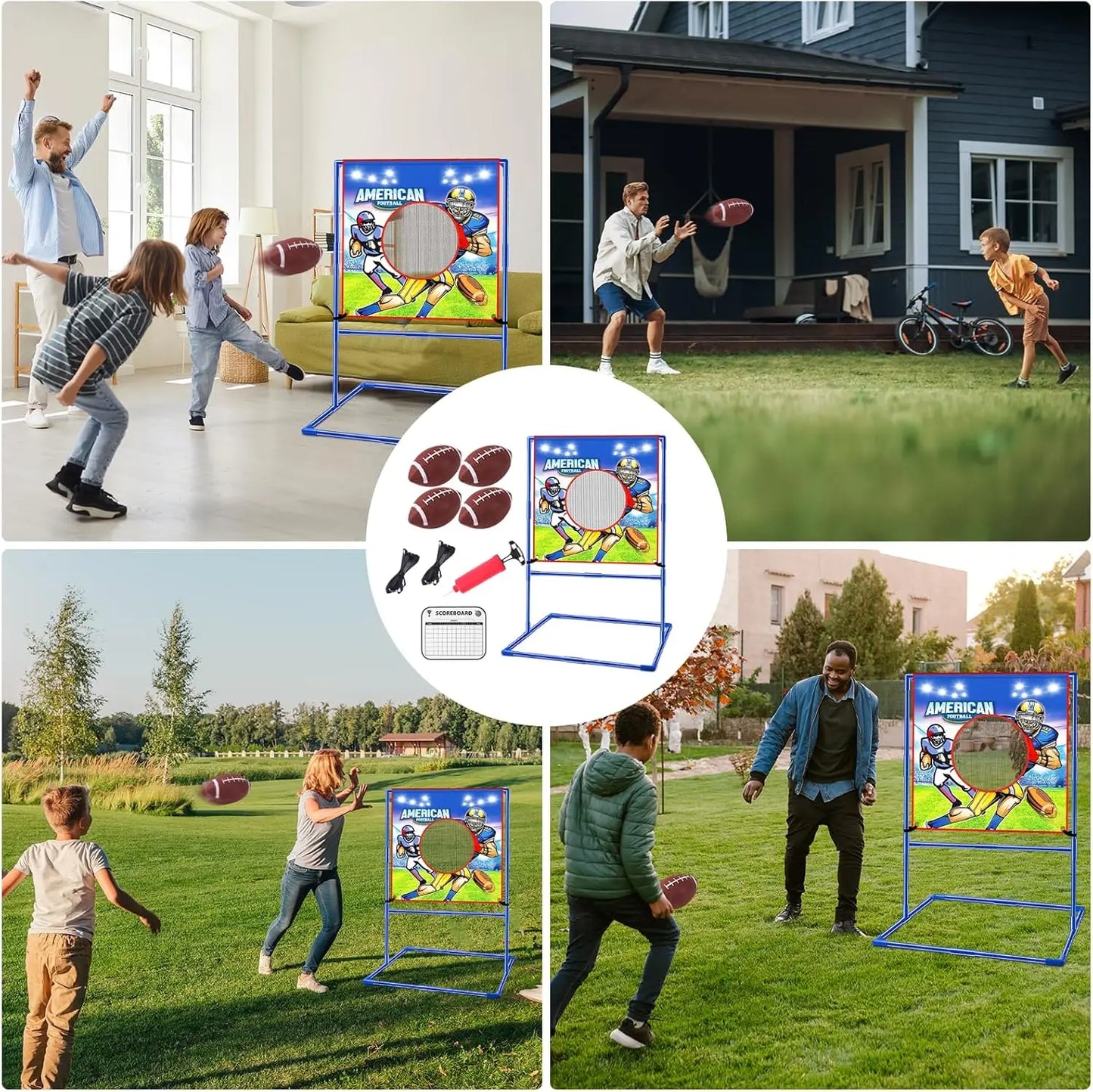 VATOS Rugby US Football Toss Target Games with 4 Inflatable Footballs