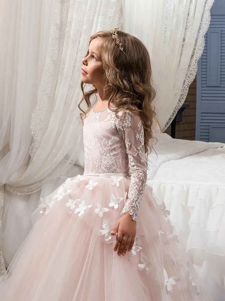 Elegant and lovely butterfly floor mopping flower girl wedding dress