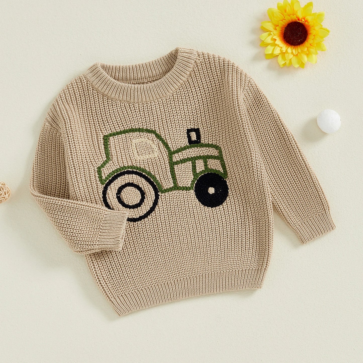 Frank Long Sleeve O Neck Truck Embroidery Sweater