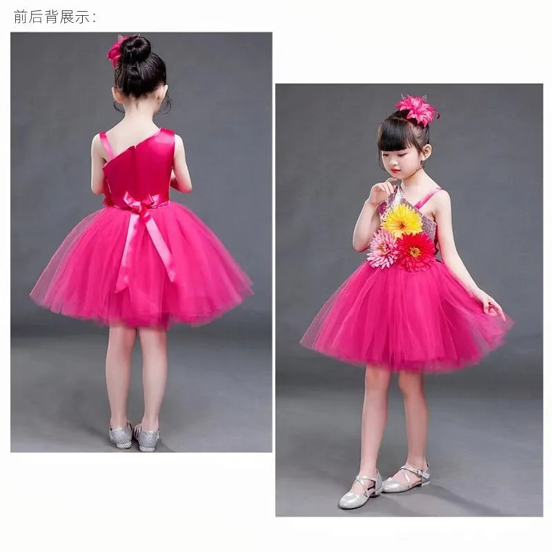 Multicolored Dance Dress Girls Modern Dance Costume Girls Contemporary Freestyle Dance Dress Girls Vestidos De Fiesta