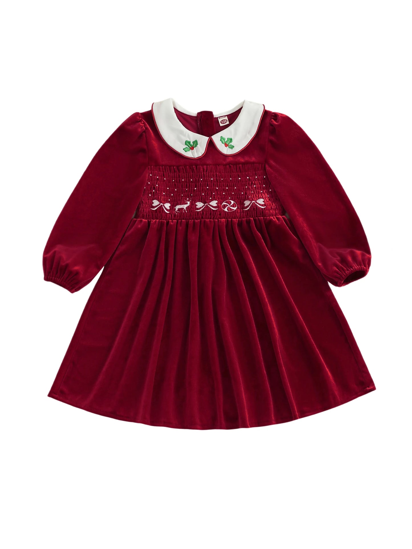 Toddler Red Plaid Christmas Dress with Bow and Reindeer Embroidery