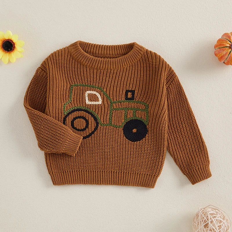 Frank Long Sleeve O Neck Truck Embroidery Sweater