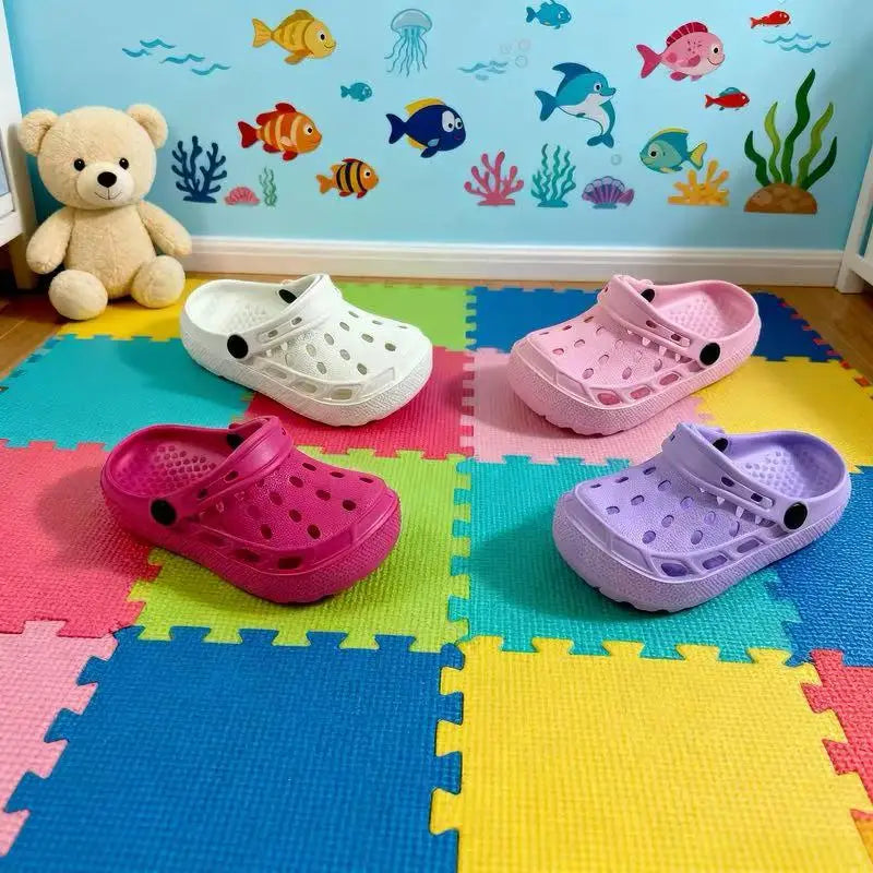 Girls Pink Cut-out Design Clogs Soft Sole Anti-slip Children's Indoor Footwear