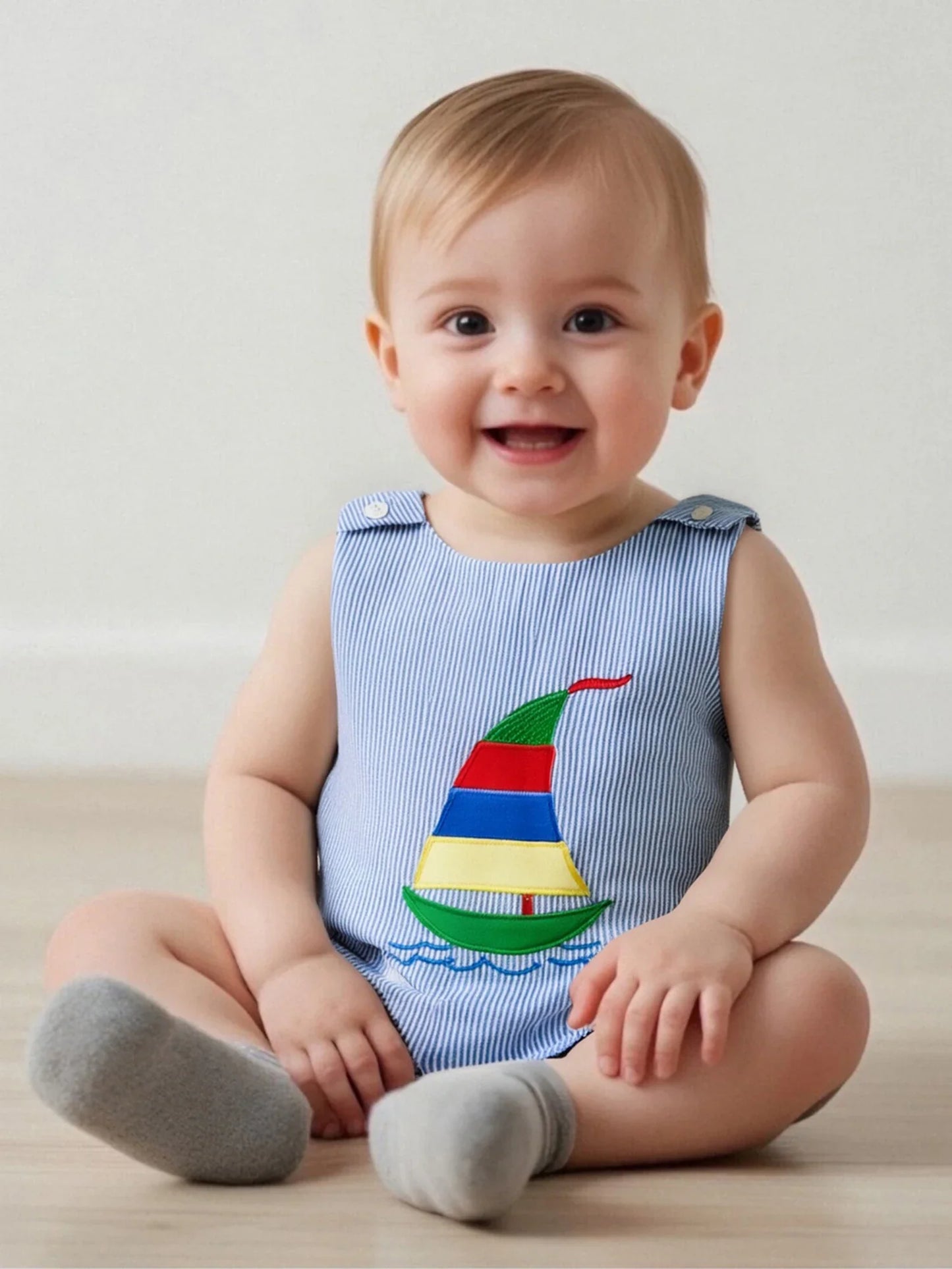 Embroidered Nautical Striped Jumpsuit