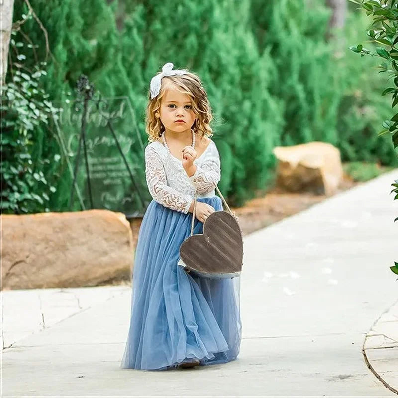 Princess Dresses for Weddings Birthday Elegant Flower Girl Fashion Long Lace