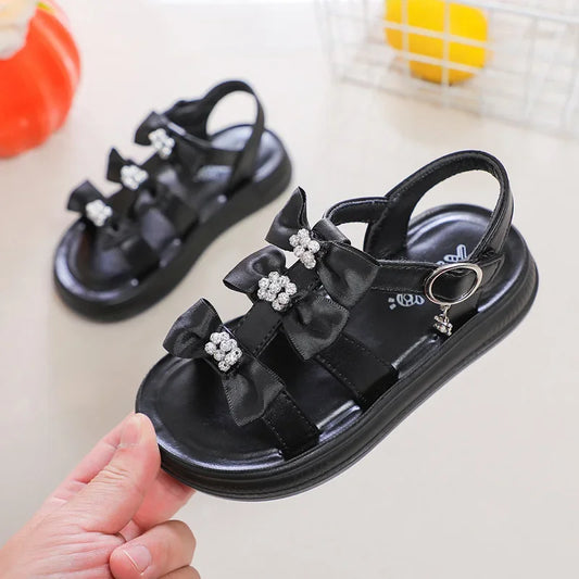Girls Beach Shoes with Sweet Bows Soft Sole Kids Sandals Versatile 2025 Summer New Children Princess Shoes
