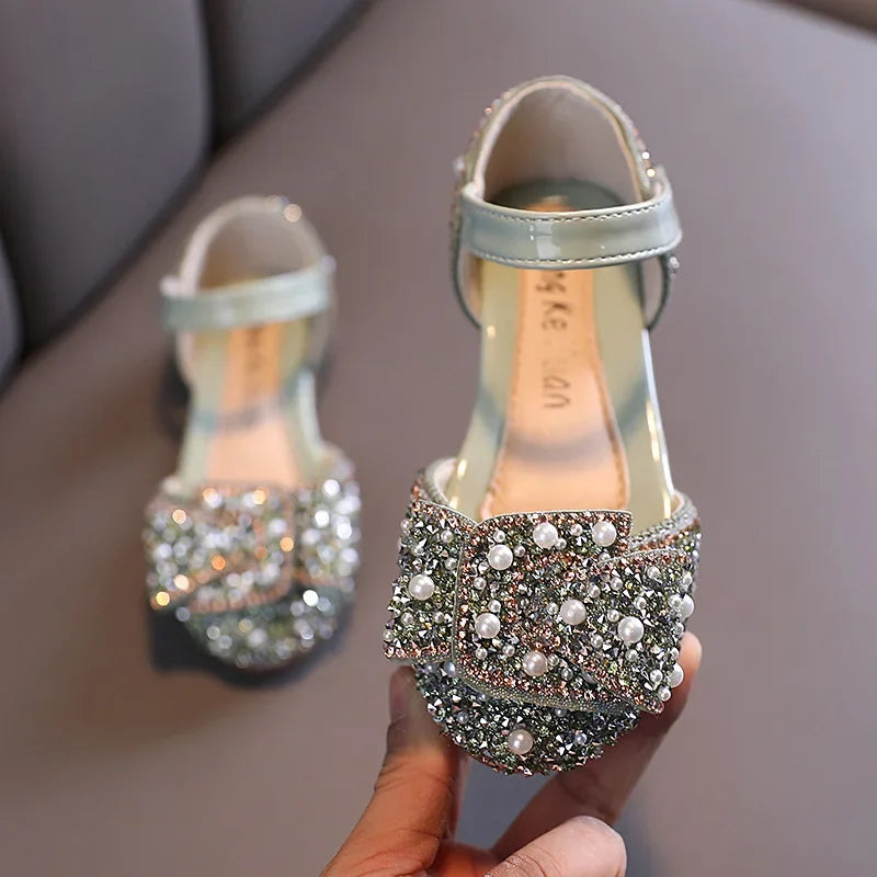New Childrens Shoes Pearl Rhinestones Shining Kids Princess Shoe Baby Girls Shoe