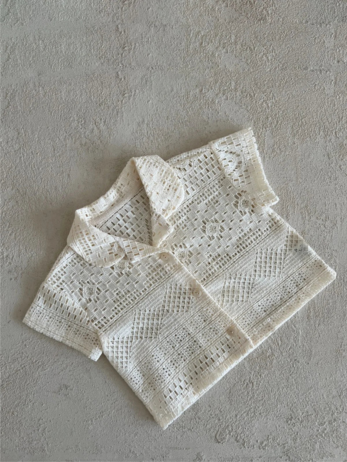 Helen Lace Short Sleeve Lapel Cotton Tops
