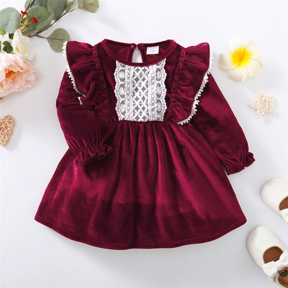 Party Skirt Baby Girl Long Sleeve Ruffle Satin Finish Dress