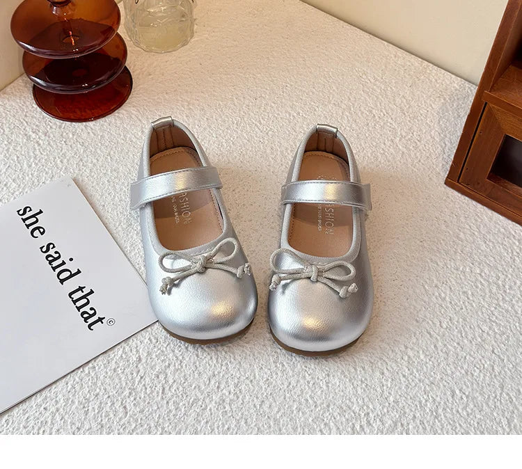 Girls' Princess Shoes Spring  Autumn New Fashion Bow PU Leather Loafer Non-slip School Student Loafer Flats