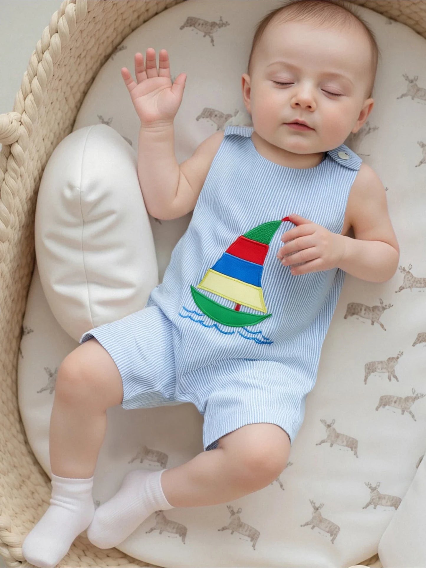 Embroidered Nautical Striped Jumpsuit