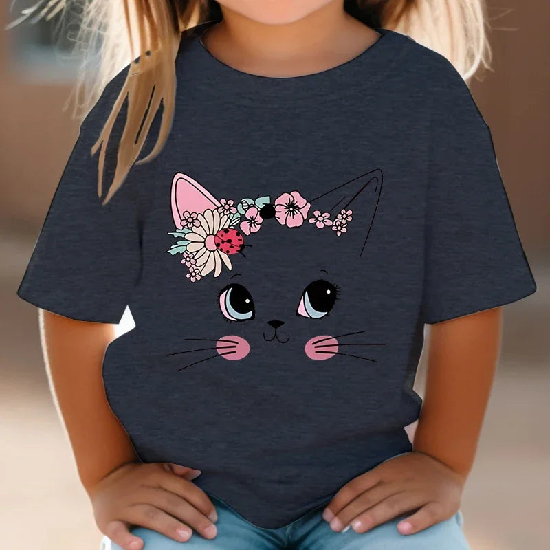 Lucía Summer Kids Flower Cat Graphic Girls Floral Kitty Tops - GuGuTon baby store - Baby Fashion - Toddlers Outfits - Babies Outfits - Toddler Clothes - Kids Clothing - Newborn Clothes - Newborn Wear - Kids Wear - Trending Clothes - Trending Outfits - Fall Fashion - Winter Fashion - Girls Clothes - Boys Clothes - Babies Wear - Kids Accessories - KidsWear - Summer Clothes - Summer Fashion - Summer Trend - Falls Sweaters - Tops - Bottom - Jeans - Blouse - Dresses - Newborn Dresses - Toys