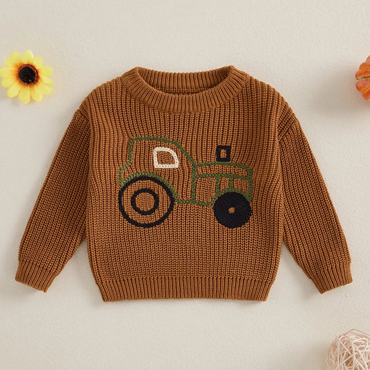 Frank Long Sleeve O Neck Truck Embroidery Sweater