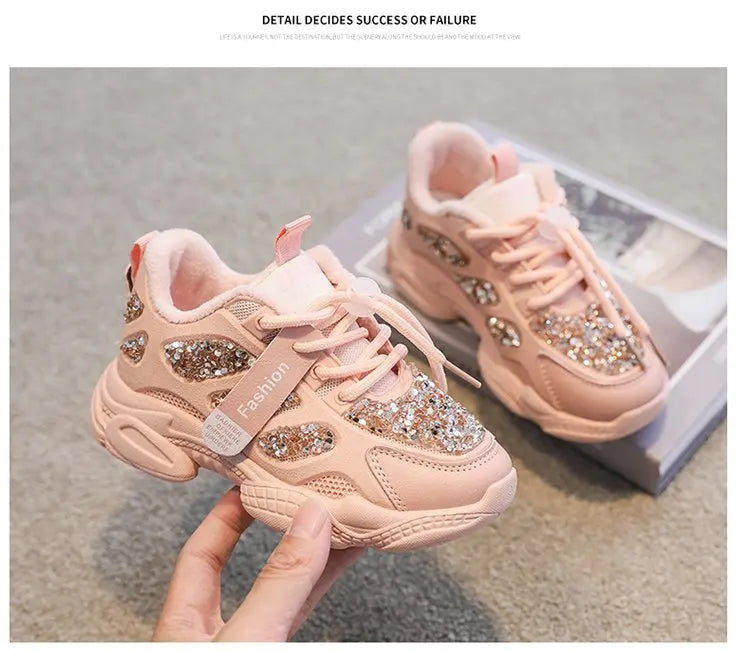 2022 Spring Fashion Women Sneakers Kids Toddler Girl Shoes Rhinestones Glittering Childen Outdoor Leisure Sports White Shoes Red