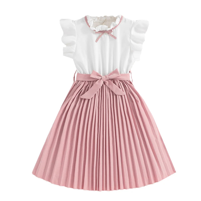 Emma Kids Dress for Girls with Pleated Skirt and Bow Tie