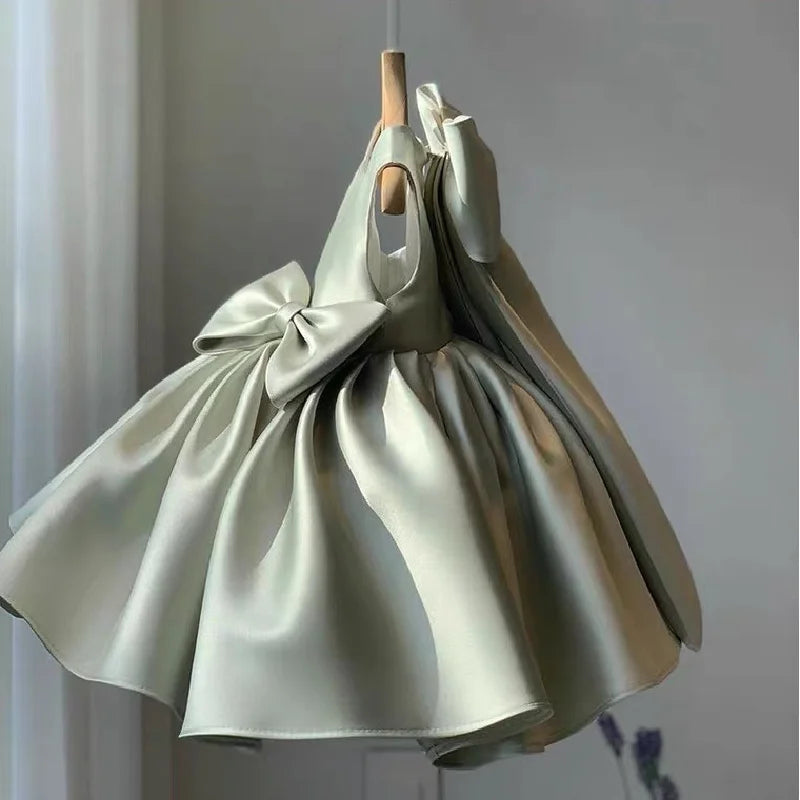 Girls Bow Princess Dresses Kids Baptism Evening Tutu Baby Birthday Party