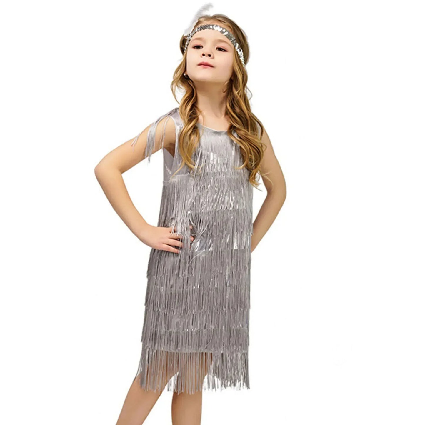 Short Sleeve Dress Girl Girls Flapper Dress Sequins Fringe Latin Dance Dress Tassel Tango Dress Tight Dress for Girl