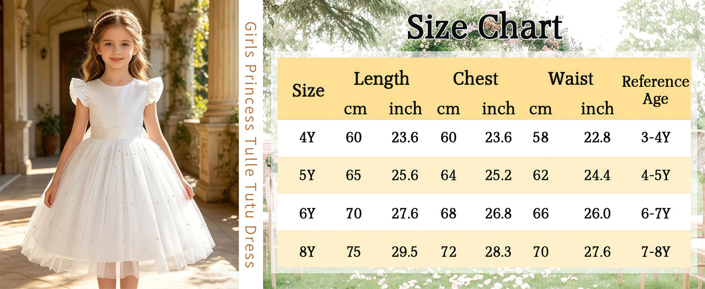 Kids Girls White Dresses Flower Child Wedding Dress Elegant Tulle Gown Baptismal Ceremony Costume Children Birthday Gift Dress