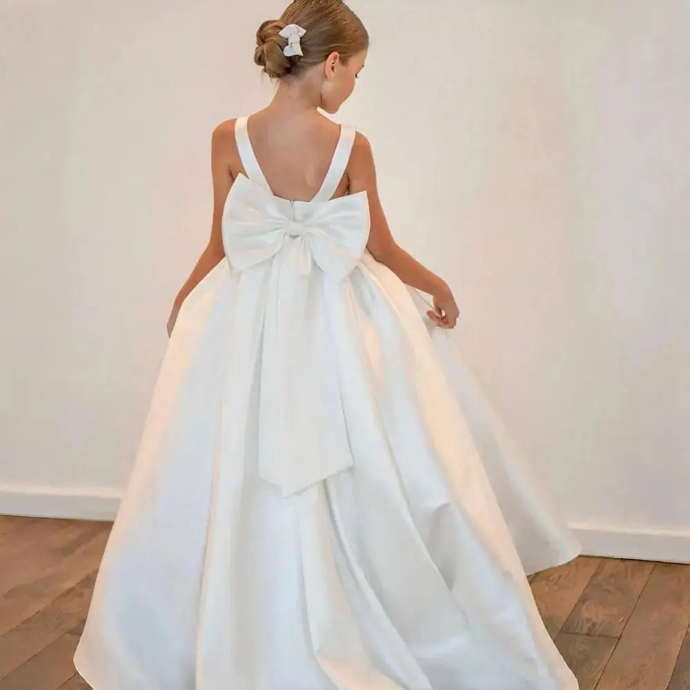 Girl Long Dress Girl Princess Wedding Dresses Big Bow Lace Puffy Teenage Wedding Princess Dress