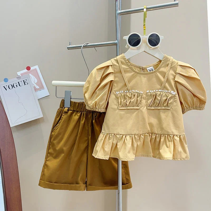 Angelica Girls Clothing Summer Short Sleeve Children Two Piece Set - GuGuTon baby store - Baby Fashion - Toddlers Outfits - Babies Outfits - Toddler Clothes - Kids Clothing - Newborn Clothes - Newborn Wear - Kids Wear - Trending Clothes - Trending Outfits - Fall Fashion - Winter Fashion - Girls Clothes - Boys Clothes - Babies Wear - Kids Accessories - KidsWear - Summer Clothes - Summer Fashion - Summer Trend - Falls Sweaters - Tops - Bottom - Jeans - Blouse - Dresses - Newborn Dresses - Toys