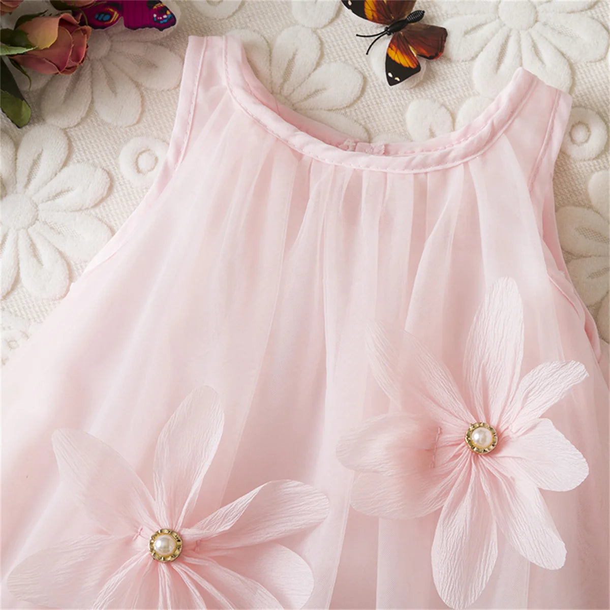 Girl Party Dress Summer New Sleeveless Solid Color Baby Girl Clothing