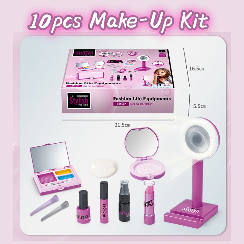 Girls' Pretend Play Makeup Kit, Ages 3+, Realistic Cosmetic Game Set with Illuminated Makeup Light - Ideal Gift for Birthday