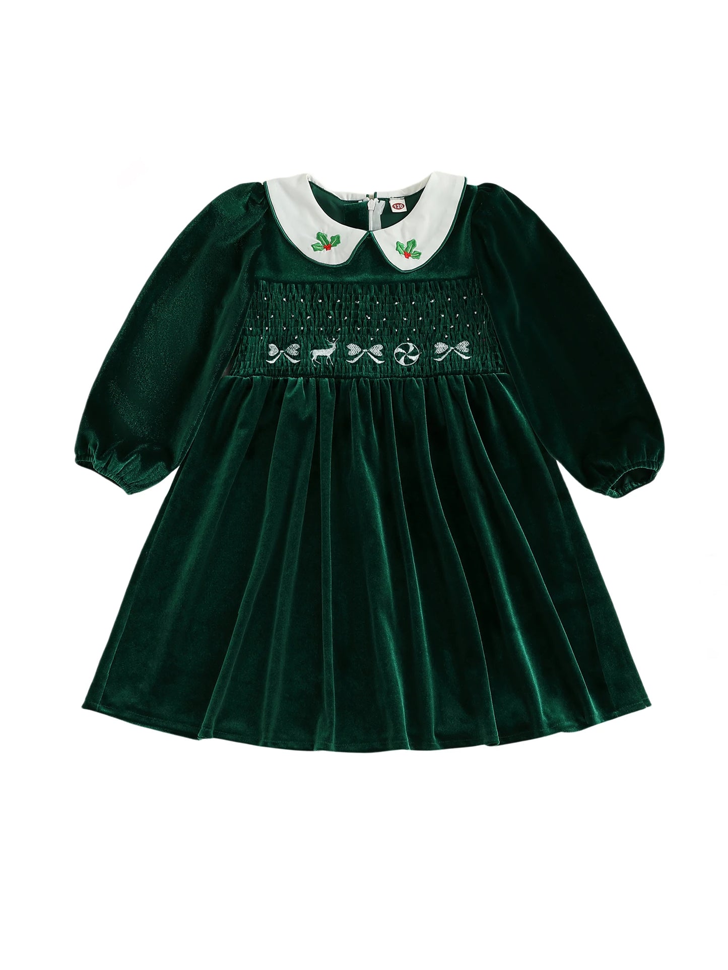 Toddler Red Plaid Christmas Dress with Bow and Reindeer Embroidery