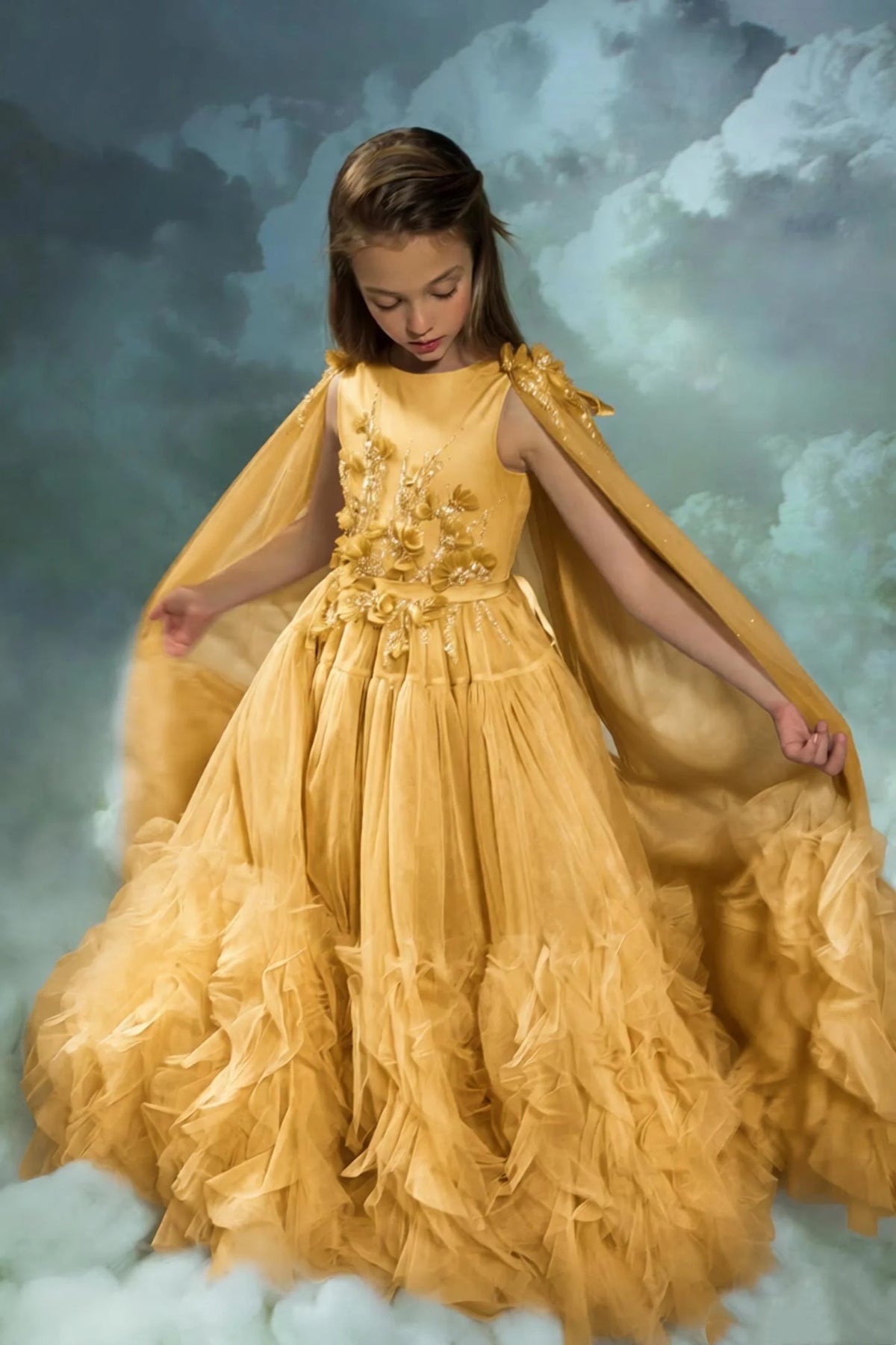 Blush Pink Flower Girl Dresses With Cape Customized Floral Ruffles Princess Baby Girl's Birthday Party Gowns Kids Pageant Dress