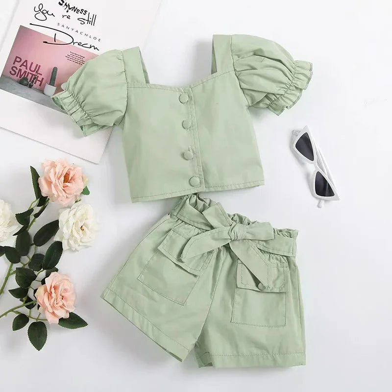 Angelica Girls Clothing Summer Short Sleeve Children Two Piece Set - GuGuTon baby store - Baby Fashion - Toddlers Outfits - Babies Outfits - Toddler Clothes - Kids Clothing - Newborn Clothes - Newborn Wear - Kids Wear - Trending Clothes - Trending Outfits - Fall Fashion - Winter Fashion - Girls Clothes - Boys Clothes - Babies Wear - Kids Accessories - KidsWear - Summer Clothes - Summer Fashion - Summer Trend - Falls Sweaters - Tops - Bottom - Jeans - Blouse - Dresses - Newborn Dresses - Toys