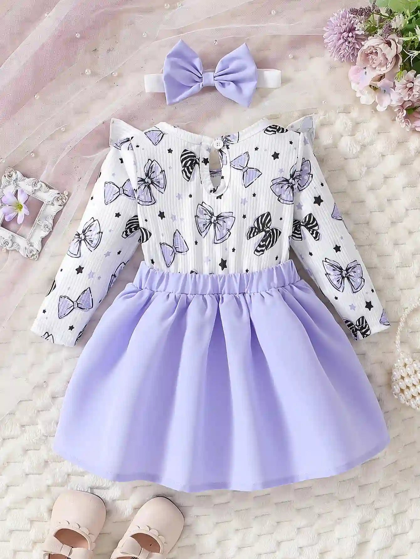 Ella Baby Girl Cartoon Bow Dress - Spring Autumn Ruffle Design