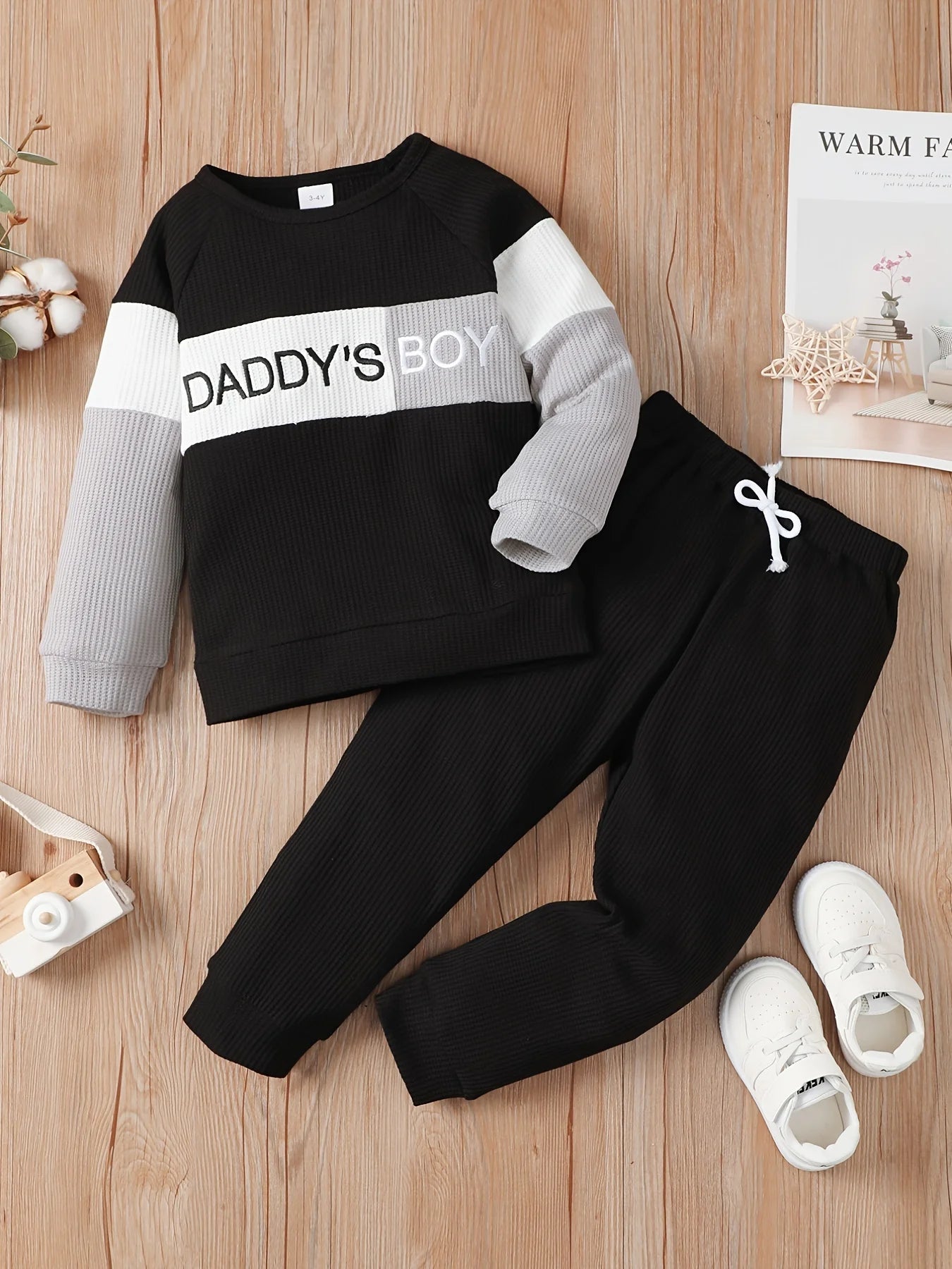 Winter Baby Boy Long Sleeve Knitted Waffle Sets