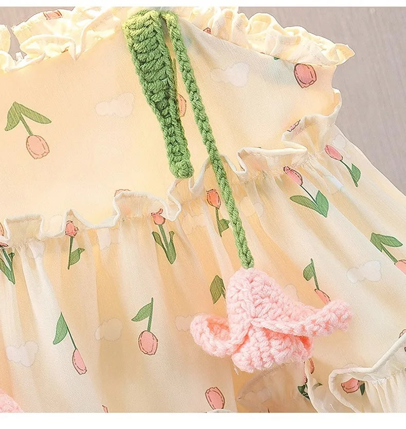 Baby Girl Summer Dress Sweet Floral Pattern Halter Dress Korean Version of The Lovely Baby Girl Princess Dresses