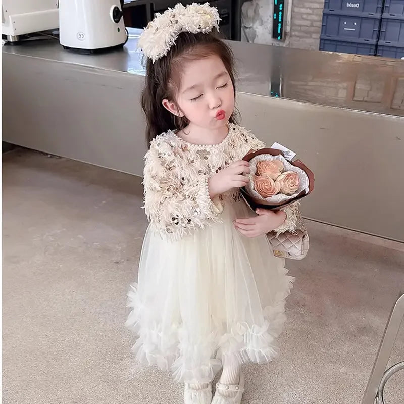 Children Clothing Girl Dress 2023 Winter New Children Plush and Thickened Dress