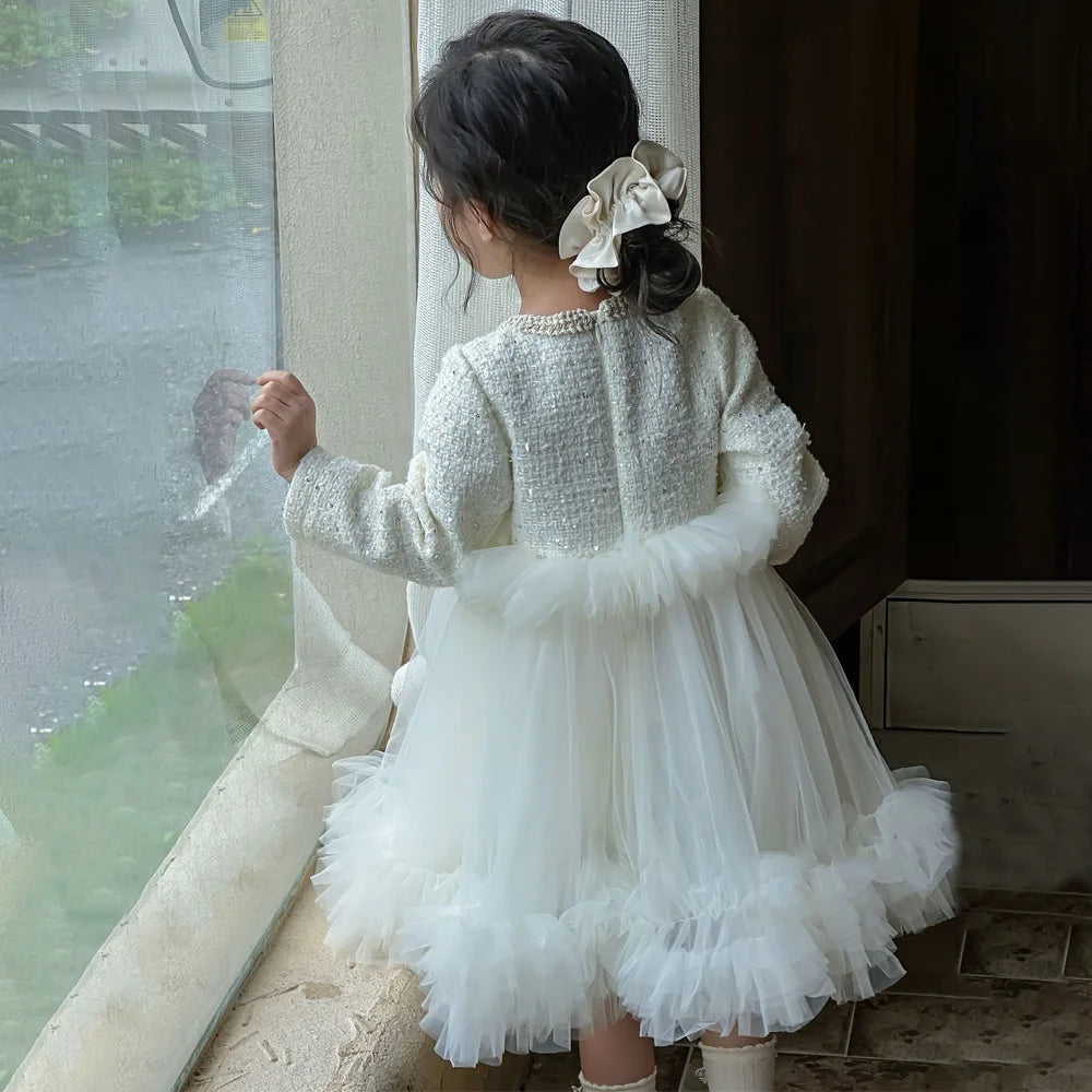 French Princess Dress With Lace Tulle Skirt White Elegant Dress