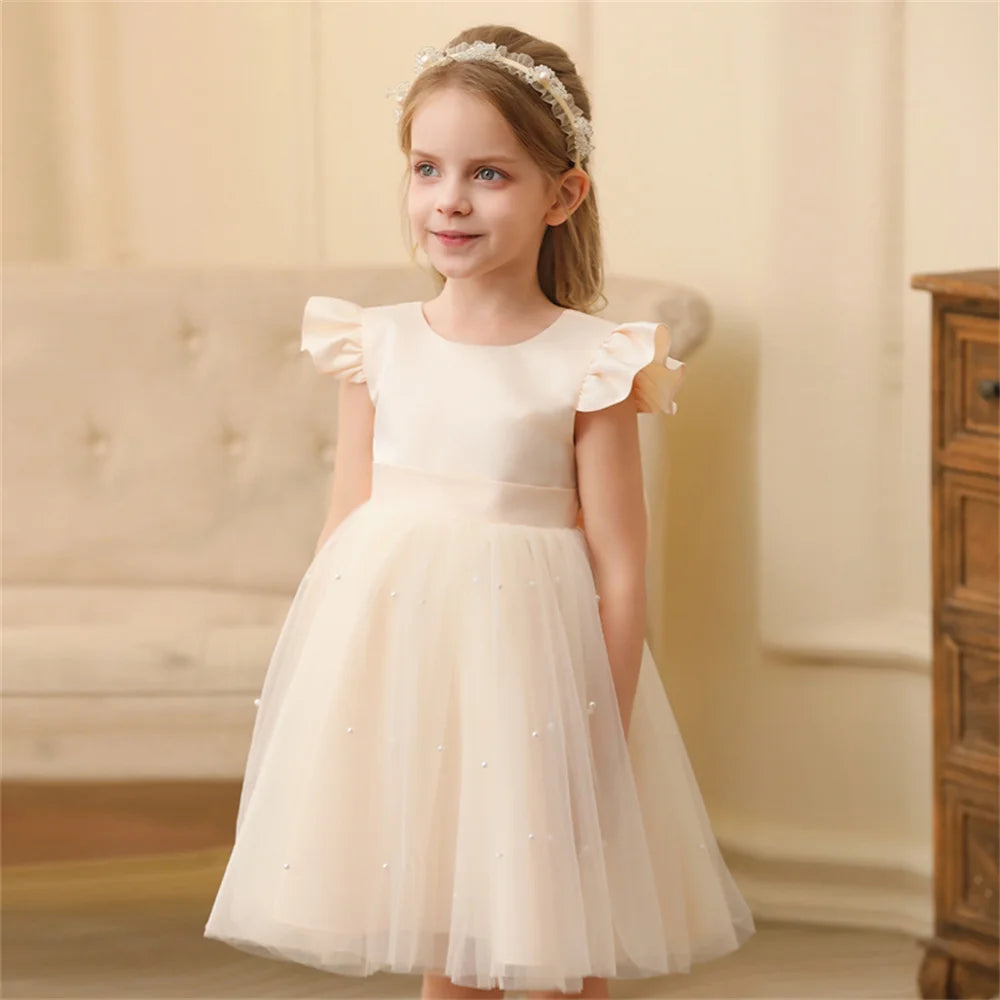 Toddler Girl Flower Birthday Tulle Dress Backless Bow Wedding Party Dress