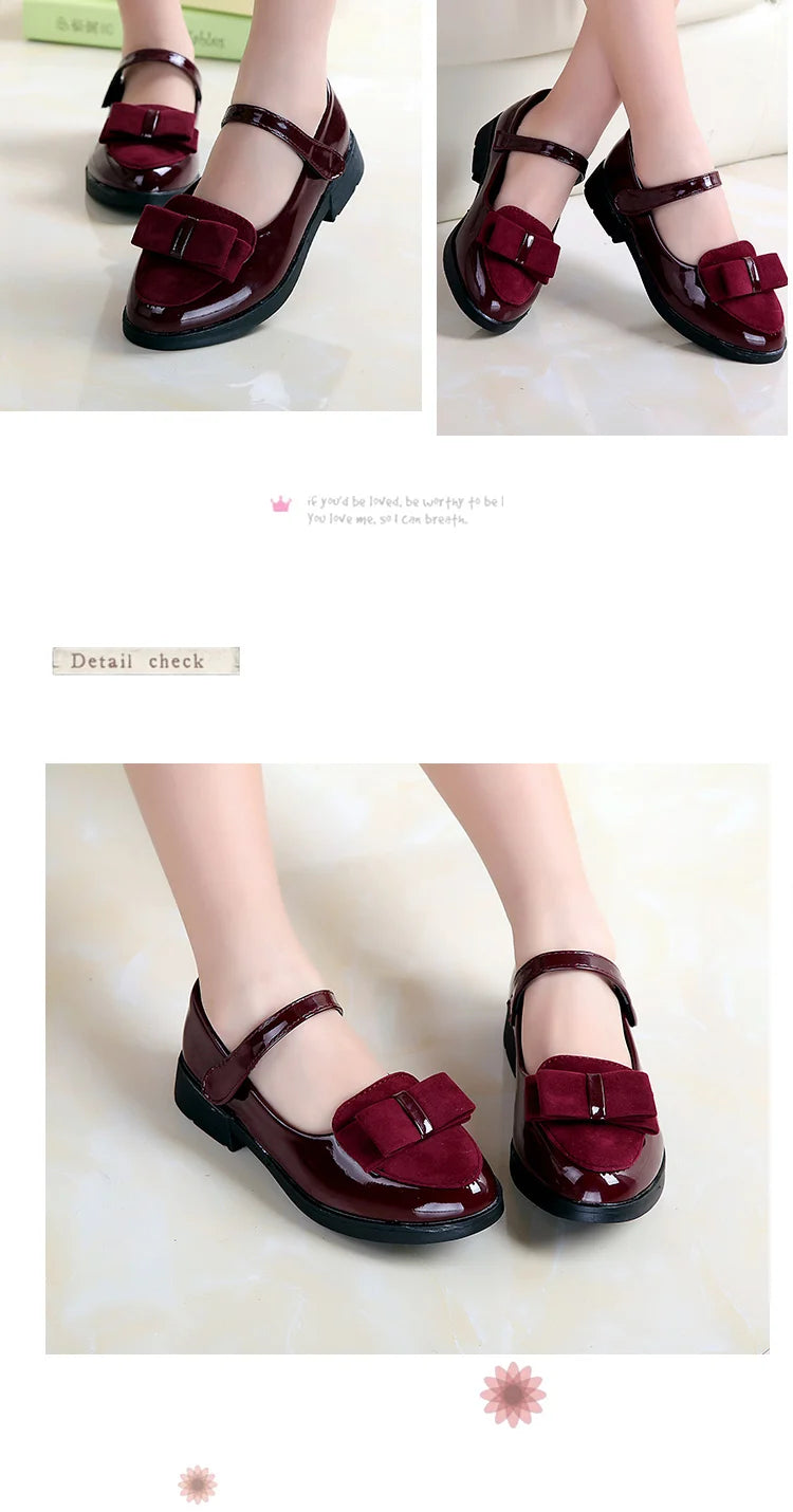 Girl Princess Leather Shoes PU Casual Baby Black Red Girls Fashion Brand Glossy Dance Shoes