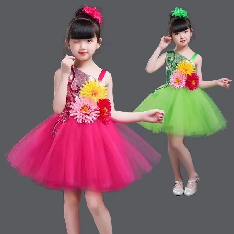 Multicolored Dance Dress Girls Modern Dance Costume Girls Contemporary Freestyle Dance Dress Girls Vestidos De Fiesta