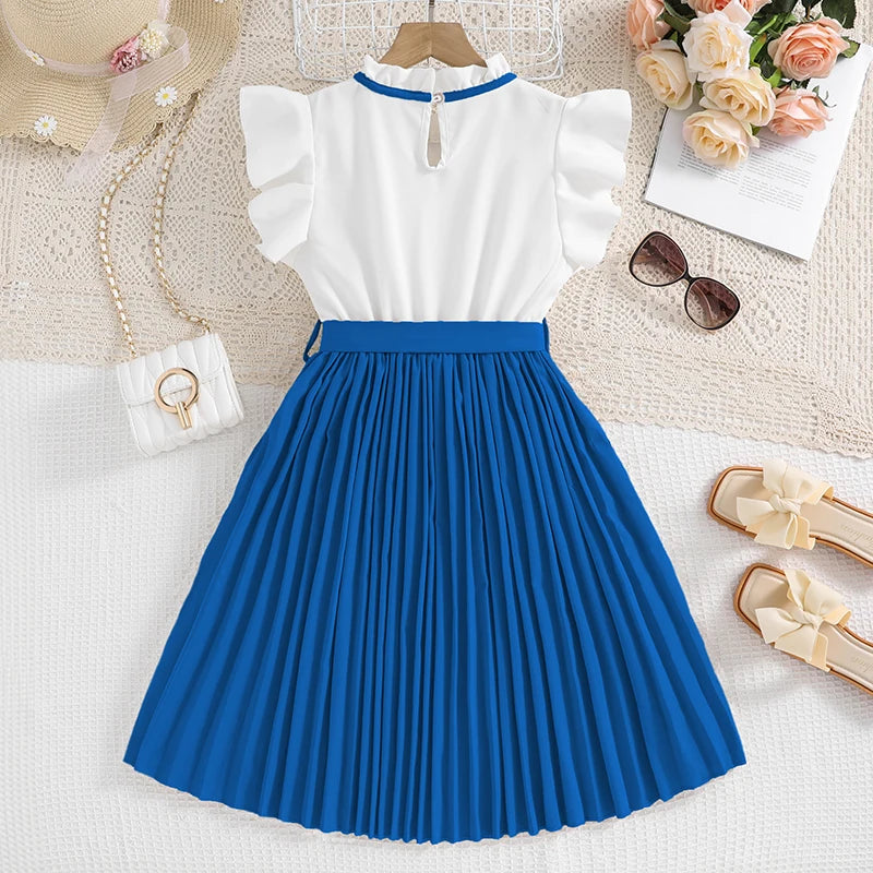 Emma Kids Dress for Girls with Pleated Skirt and Bow Tie