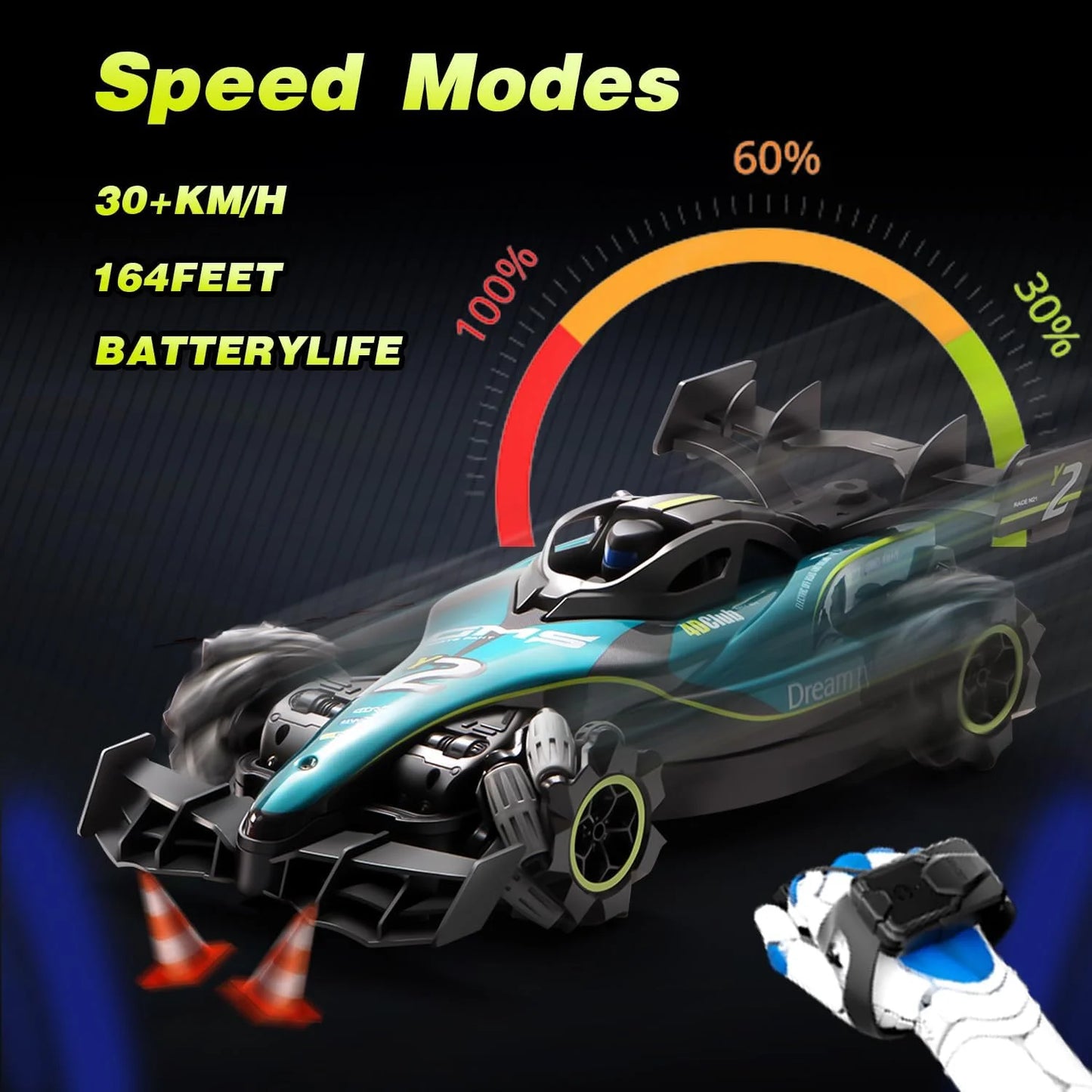 Y2 RC Car, Drift Car with Light Spray, 2.4Ghz 4WD 360° Remote Control Racing Stunt Cars Electric Toys Model Gifts for Kids Boys