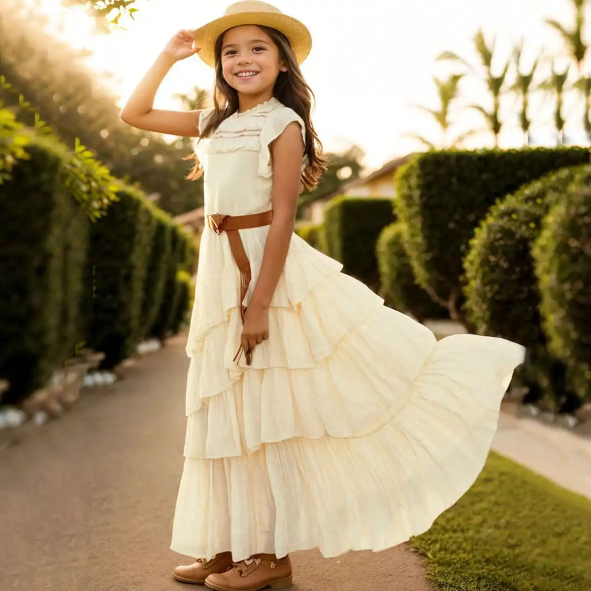 Girls' New Lace Irregular Skirt Long Fashion Princess Dress