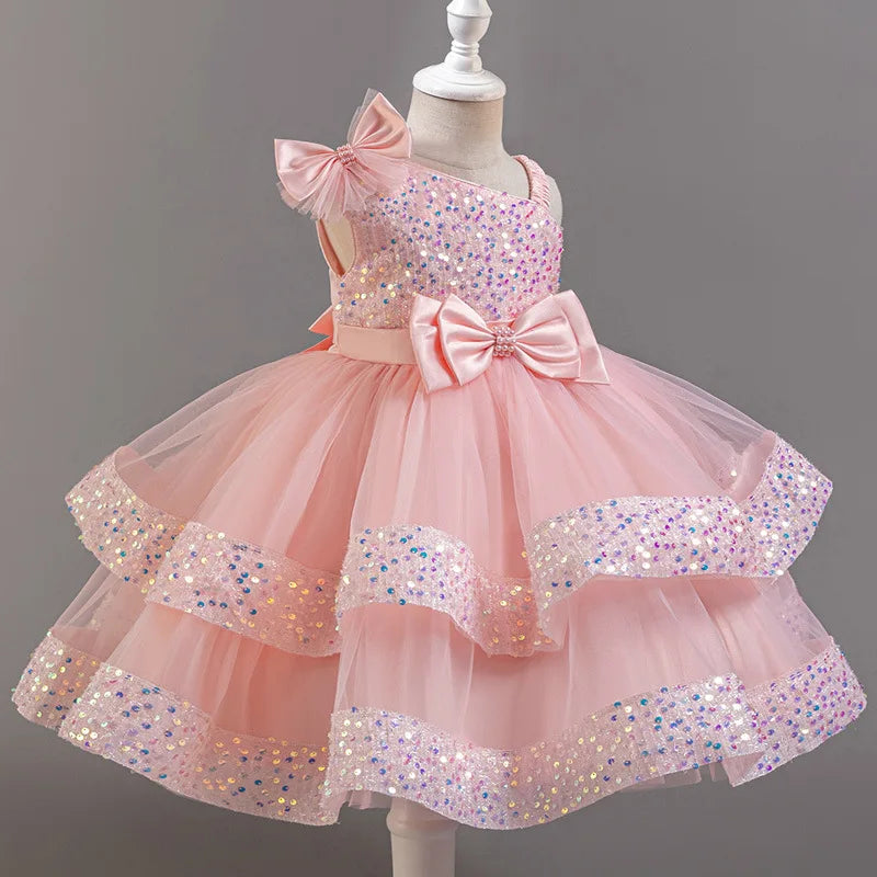 New Girl Dress Sequin Dresses Exquisite Simple Summer Skirt Fashion Evening Dress One Year Old Banquet Retro Princess Dress 2025