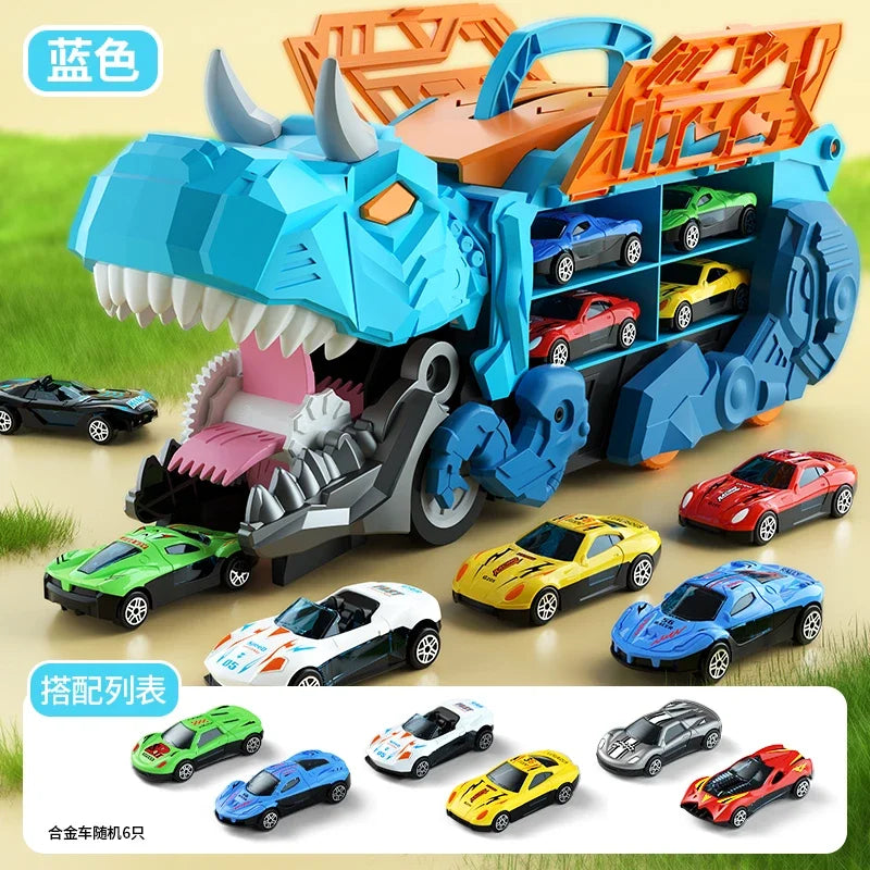 Dinosaur Toys for Kids Boys Ages 3-5, Car Track Set Dinosaur Transport Truck with Diecast Cars