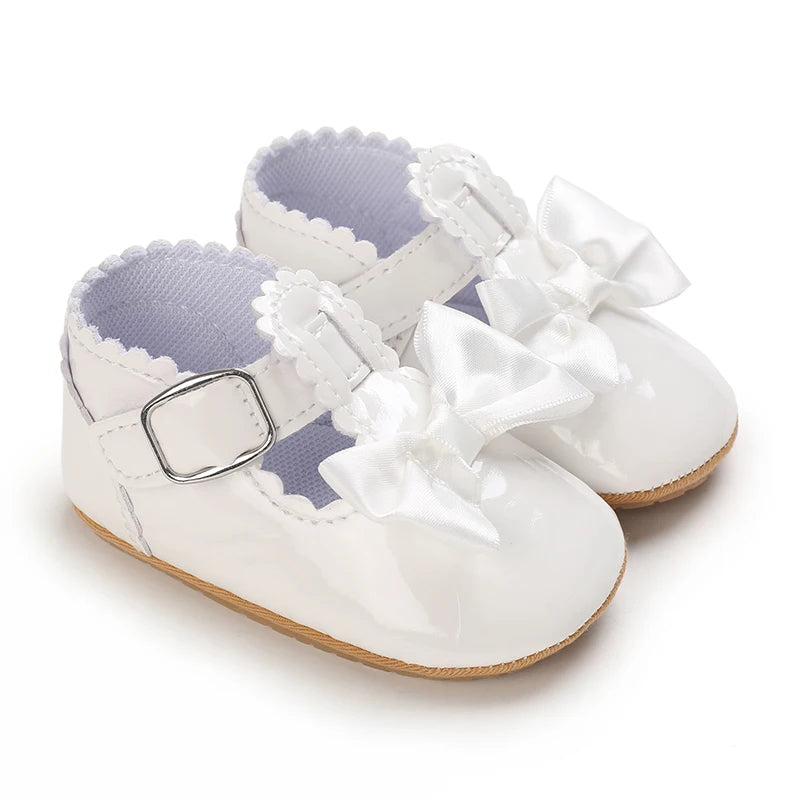 Baby Girls Shoes Classic Bowknot Rubber Sole Anti-slip PU Girls Dress Shoes