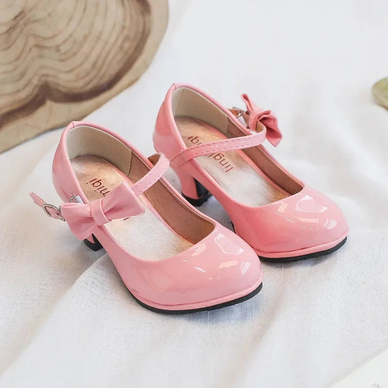 Spring Formal All Black Shoes Children High Heel Girls Shoes