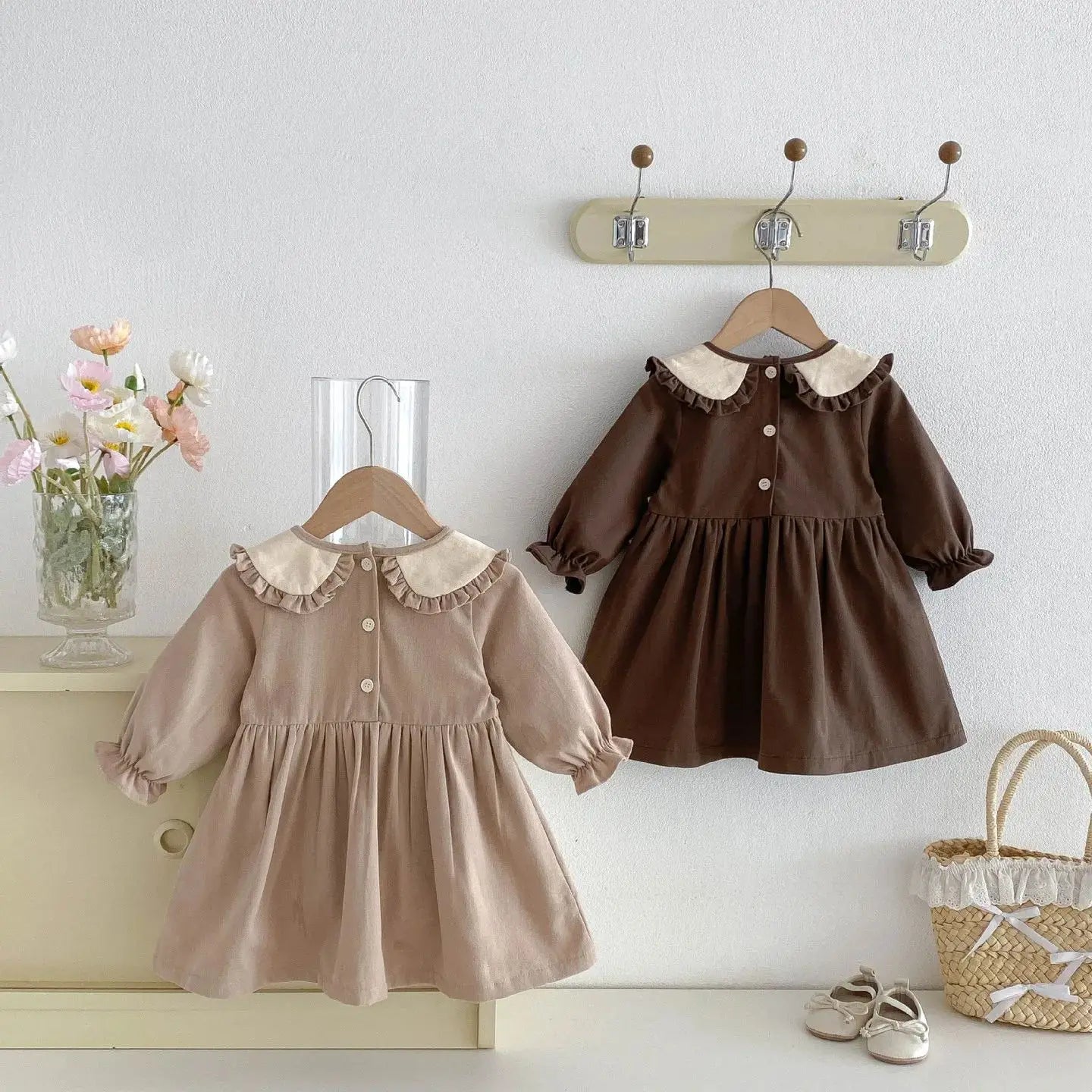 Alessia Ruffle Collar Dress – Khaki - Coffee
