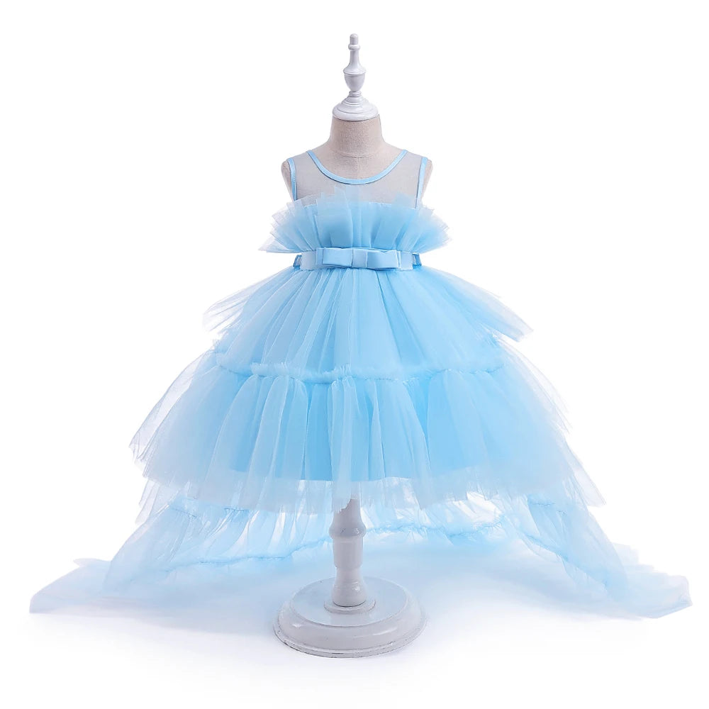 Summer Baptism Bridesmaids Party Baby Girls Dresses Tulle Trailing Wedding Birthday Princess Dress