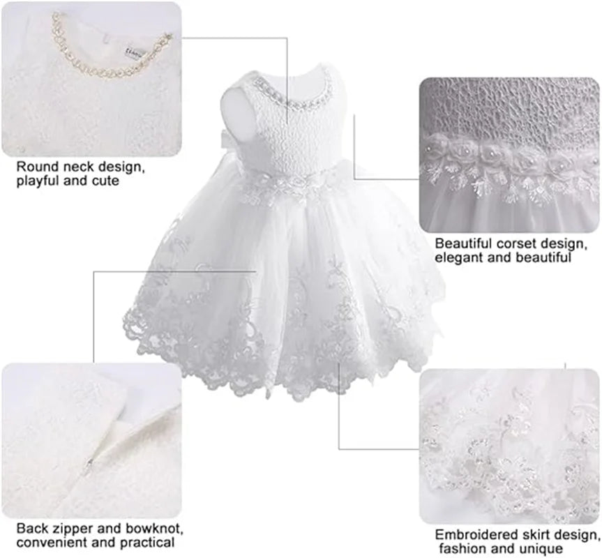 Baby Girl Clothes Wedding Dress for Baptismal Ceremony White Dress