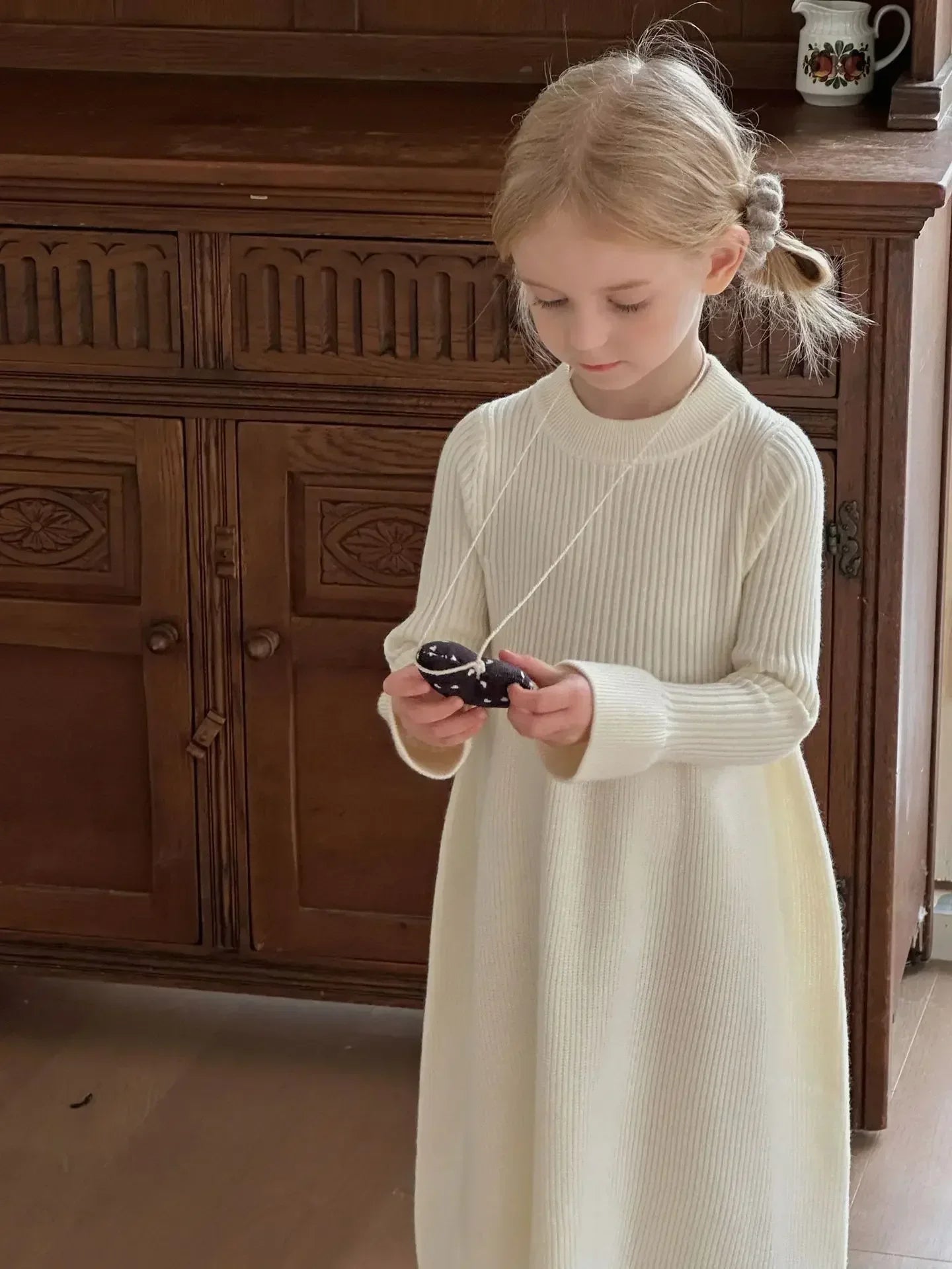 4950-1 Girls Dress 2024 Autumn and Winter New Korean Children's Solid Color Princess Dress
