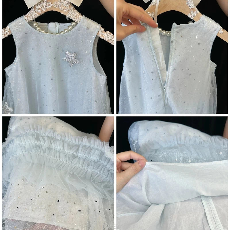 Teen Girl Clothes 2025 New White Summer Girls Princess Dress with Wings Kids Party Gown Flower Girl Birthday Outfit Vestido